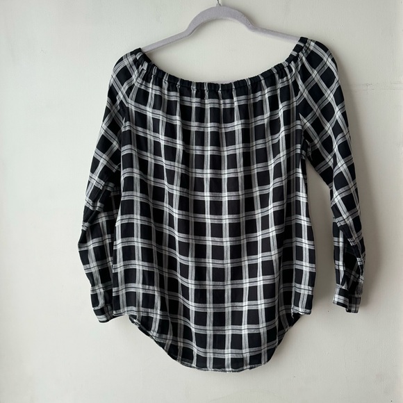 Rag & Bone | Greta Black and White Plaid Off Shoulder Top - Picture 10 of 12